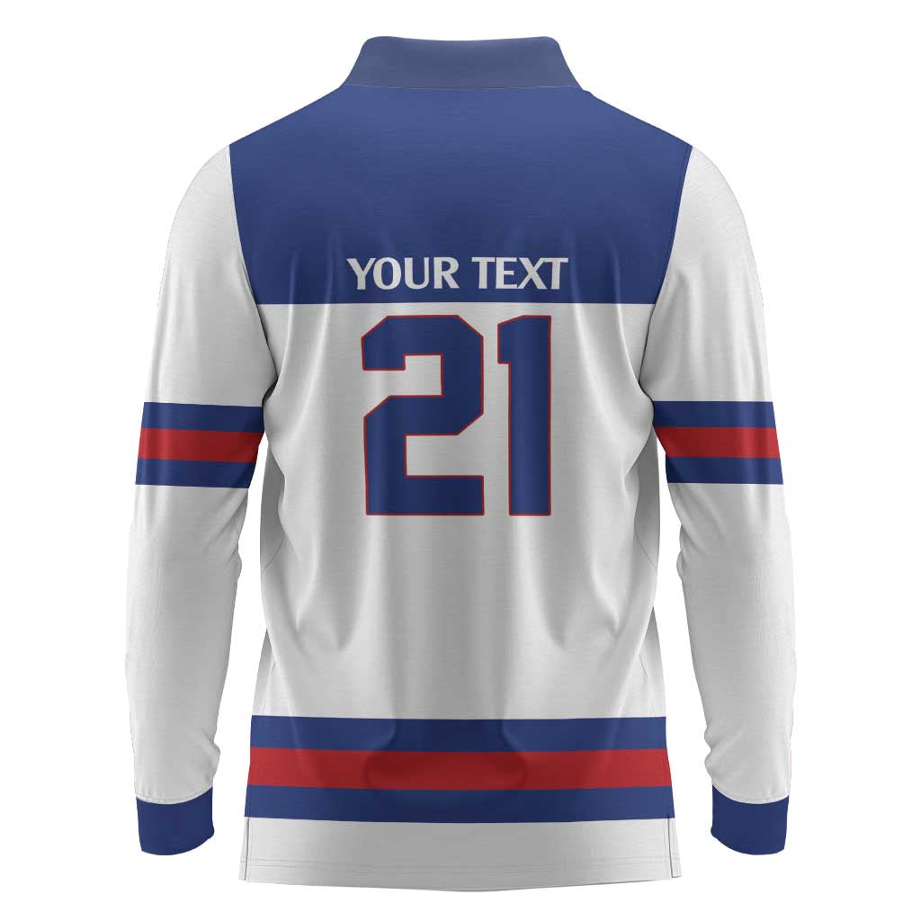 Custom United States Hockey 1980-2026 Gold Medal Long Sleeve Polo Shirt Embroidery Effect White Style