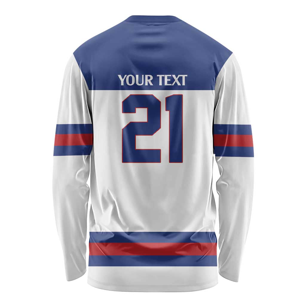Custom United States Hockey 1980-2026 Gold Medal Long Sleeve Shirt Embroidery Effect White Style
