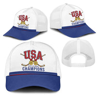 United States Hockey 1980-2026 Gold Medal Mesh Trucker Cap Embroidery Effect White Style