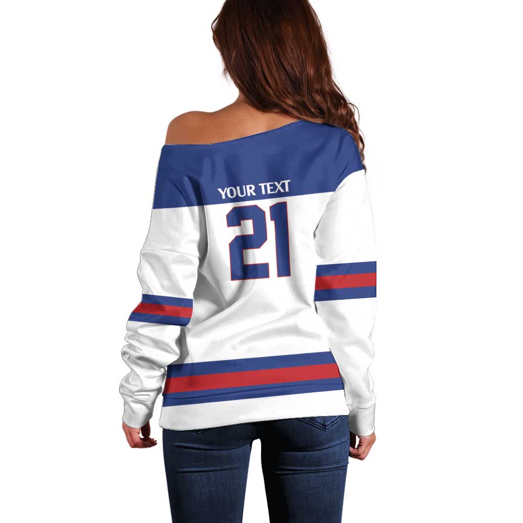 Custom United States Hockey 1980-2026 Gold Medal Off Shoulder Sweater Embroidery Effect White Style