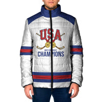 Custom United States Hockey 1980-2026 Gold Medal Padded Jacket Embroidery Effect White Style