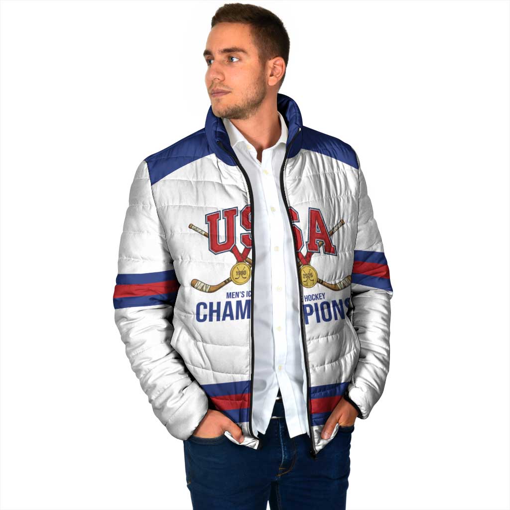 Custom United States Hockey 1980-2026 Gold Medal Padded Jacket Embroidery Effect White Style