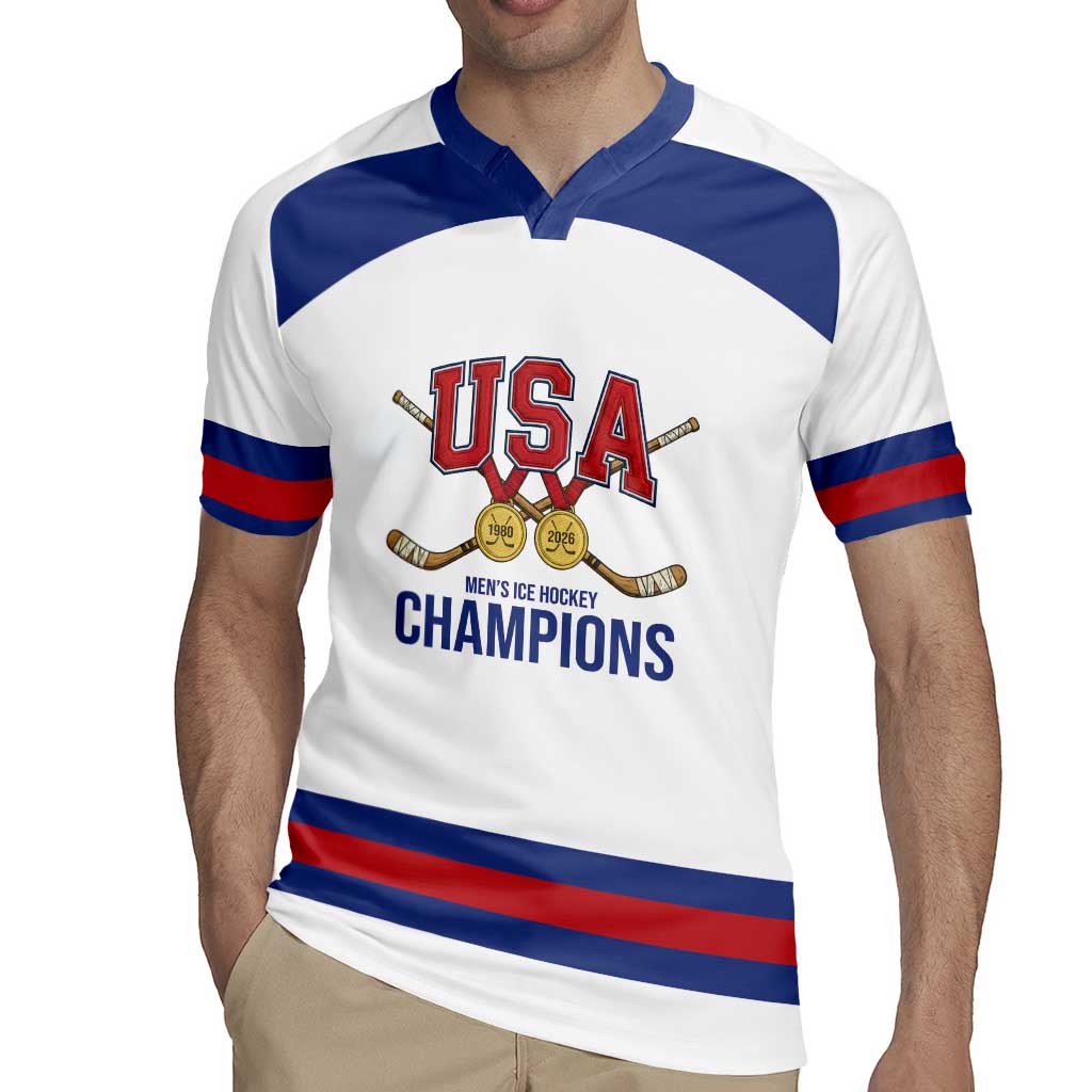 Custom United States Hockey 1980-2026 Gold Medal Rugby Jersey Embroidery Effect White Style