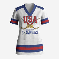 Custom United States Hockey 1980-2026 Gold Medal Scrub Top Embroidery Effect White Style