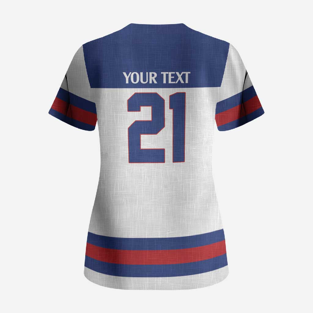 Custom United States Hockey 1980-2026 Gold Medal Scrub Top Embroidery Effect White Style