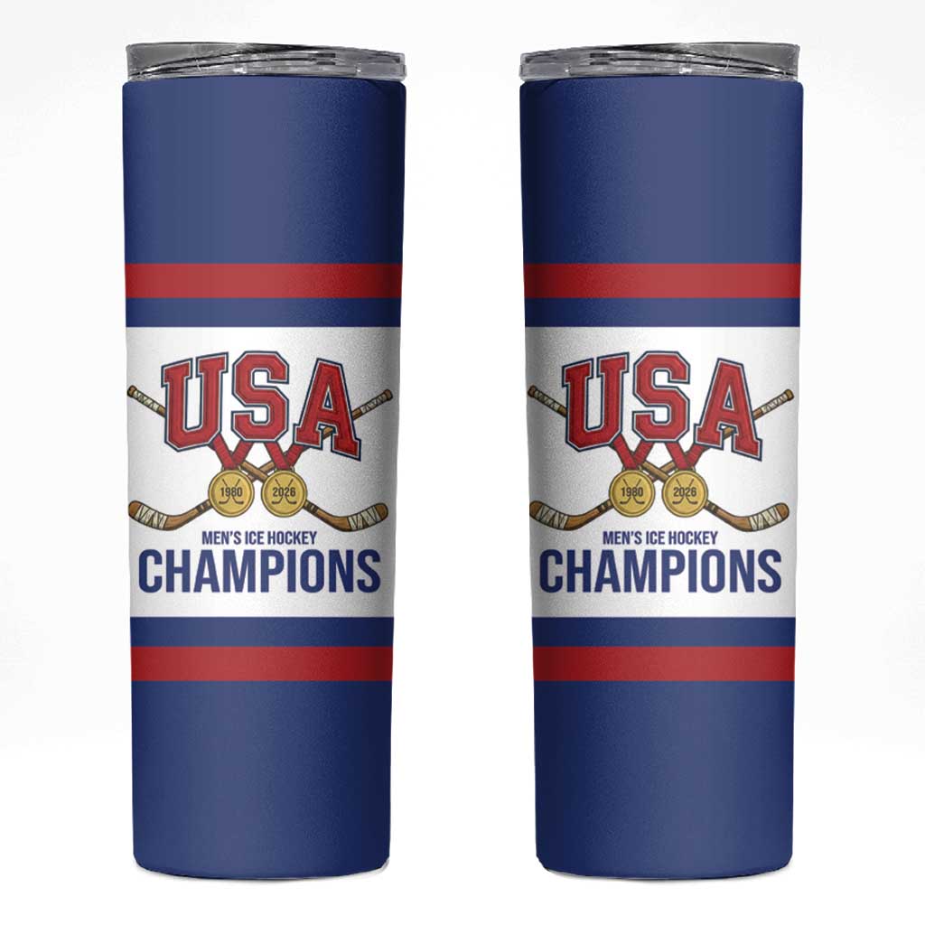United States Hockey 1980-2026 Gold Medal Skinny Tumbler Embroidery Effect White Style