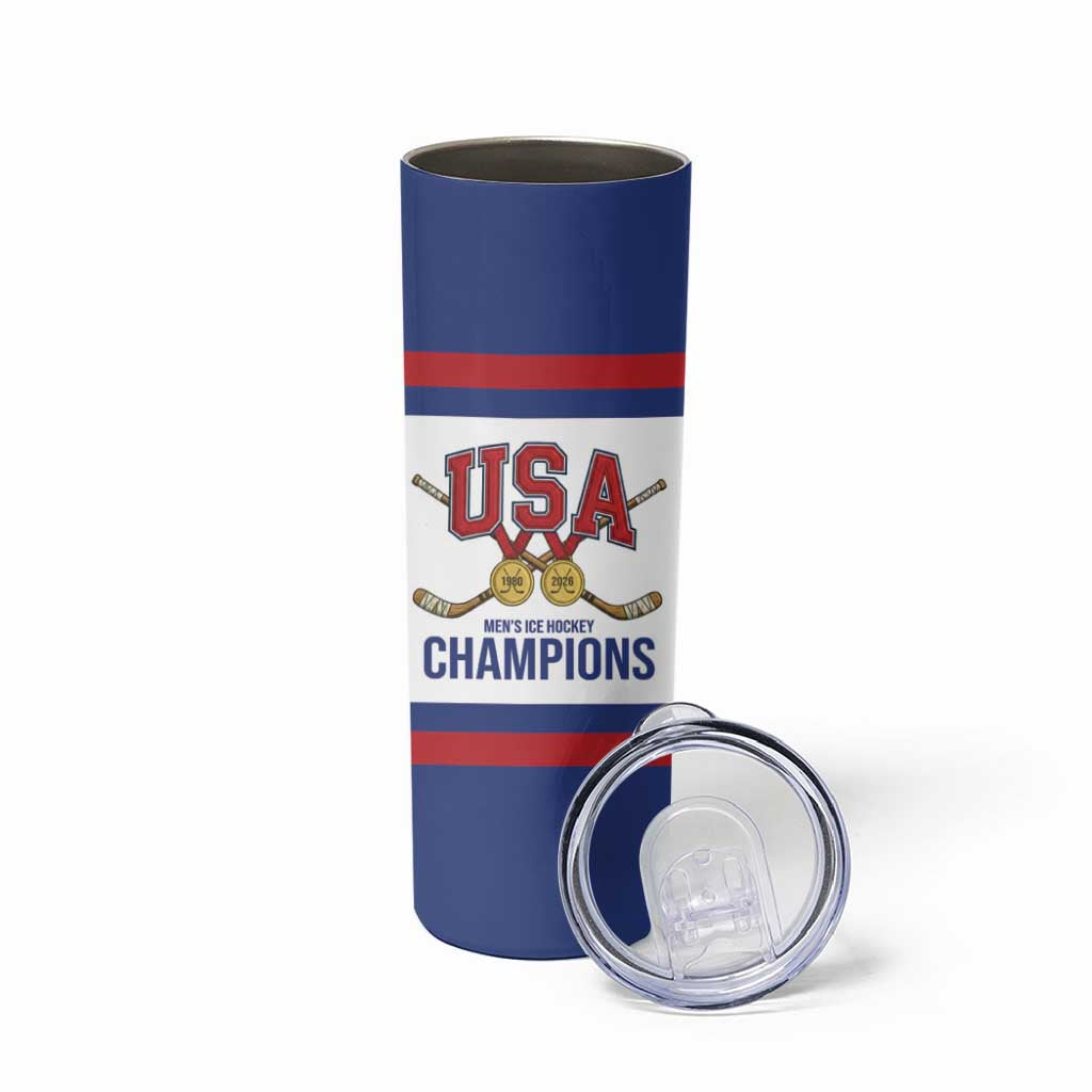 United States Hockey 1980-2026 Gold Medal Skinny Tumbler Embroidery Effect White Style