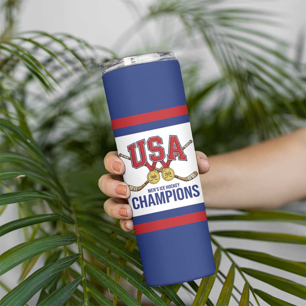 United States Hockey 1980-2026 Gold Medal Skinny Tumbler Embroidery Effect White Style