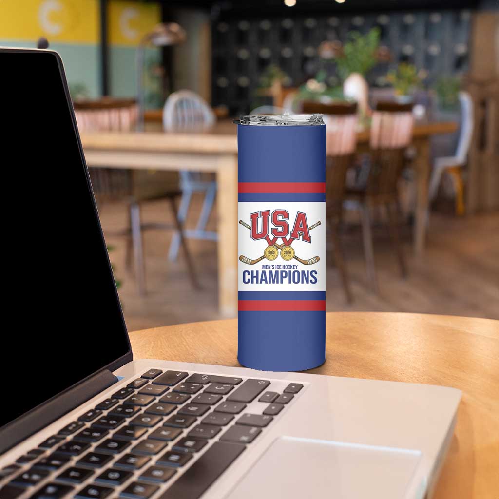 United States Hockey 1980-2026 Gold Medal Skinny Tumbler Embroidery Effect White Style