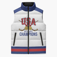 Custom United States Hockey 1980-2026 Gold Medal Sleeveless Puffer Jacket Embroidery Effect White Style