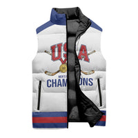 Custom United States Hockey 1980-2026 Gold Medal Sleeveless Puffer Jacket Embroidery Effect White Style