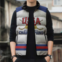 Custom United States Hockey 1980-2026 Gold Medal Sleeveless Puffer Jacket Embroidery Effect White Style