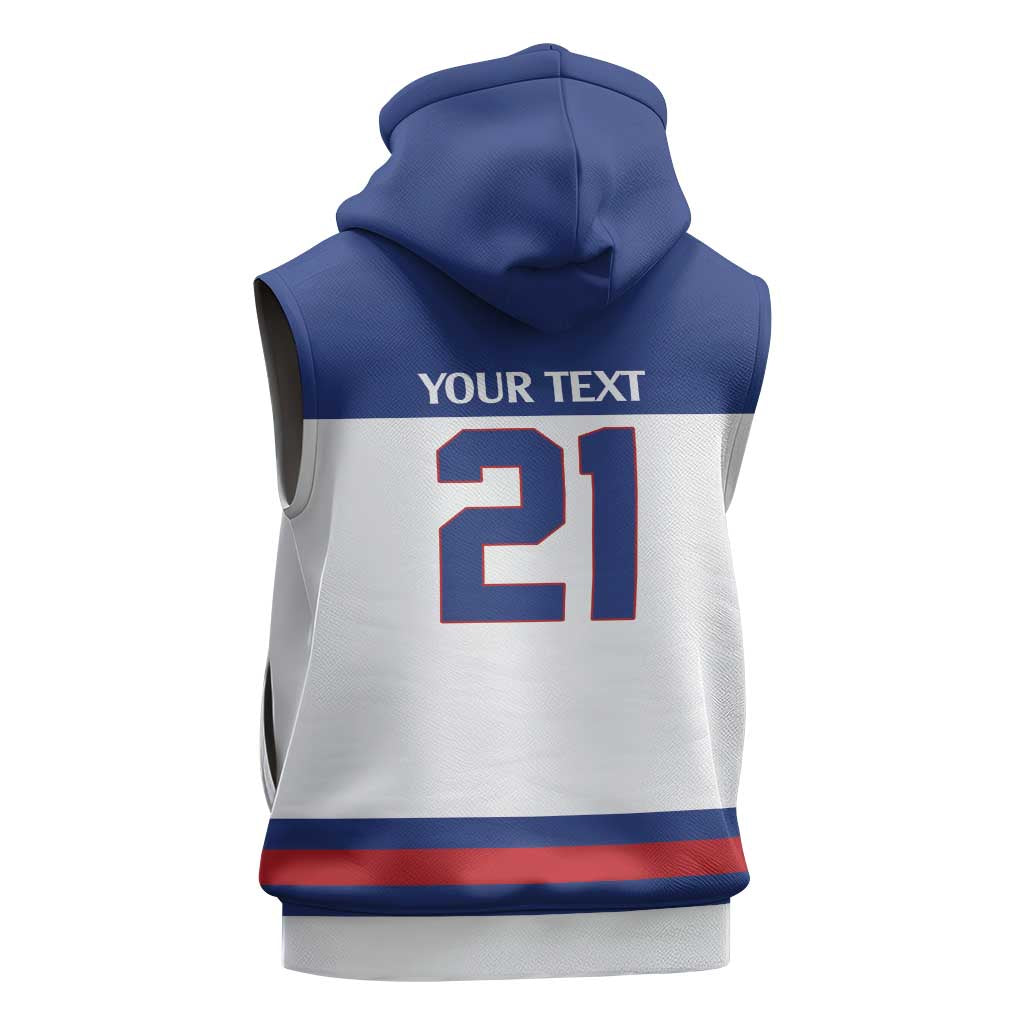 Custom United States Hockey 1980-2026 Gold Medal Sleeveless Zip Hoodie Embroidery Effect White Style