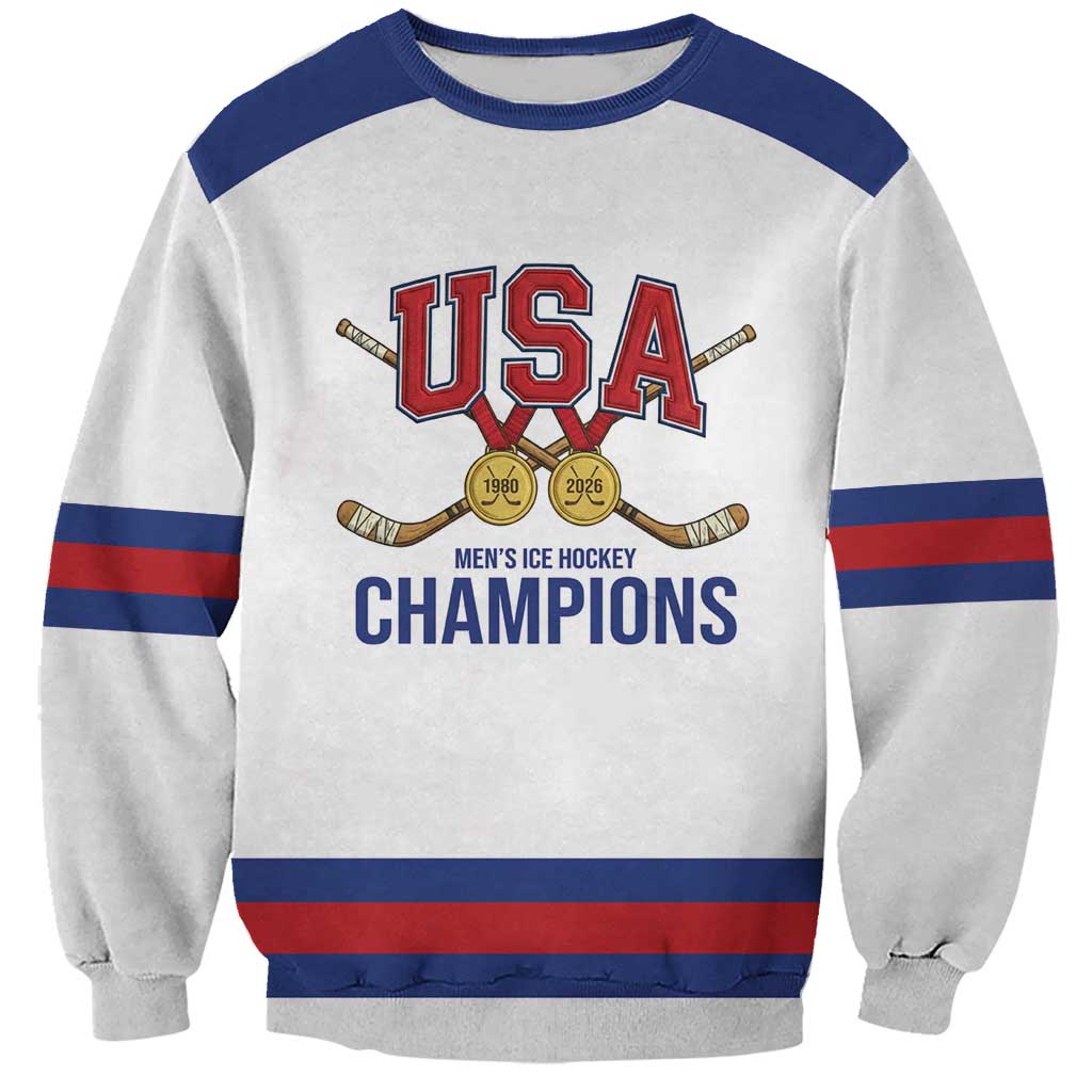 Custom United States Hockey 1980-2026 Gold Medal Sweatshirt Embroidery Effect White Style