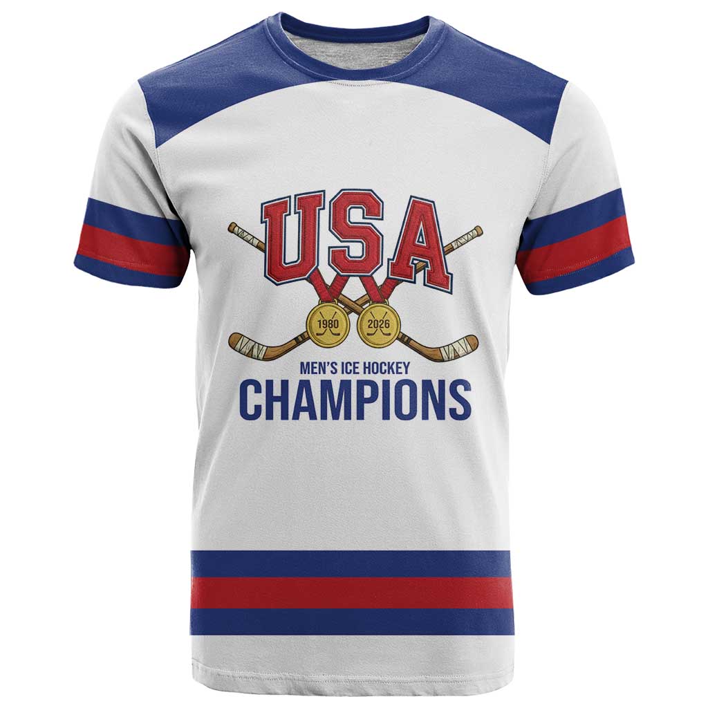 Custom United States Hockey 1980-2026 Gold Medal T Shirt Embroidery Effect White Style