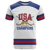 Custom United States Hockey 1980-2026 Gold Medal T Shirt Embroidery Effect White Style