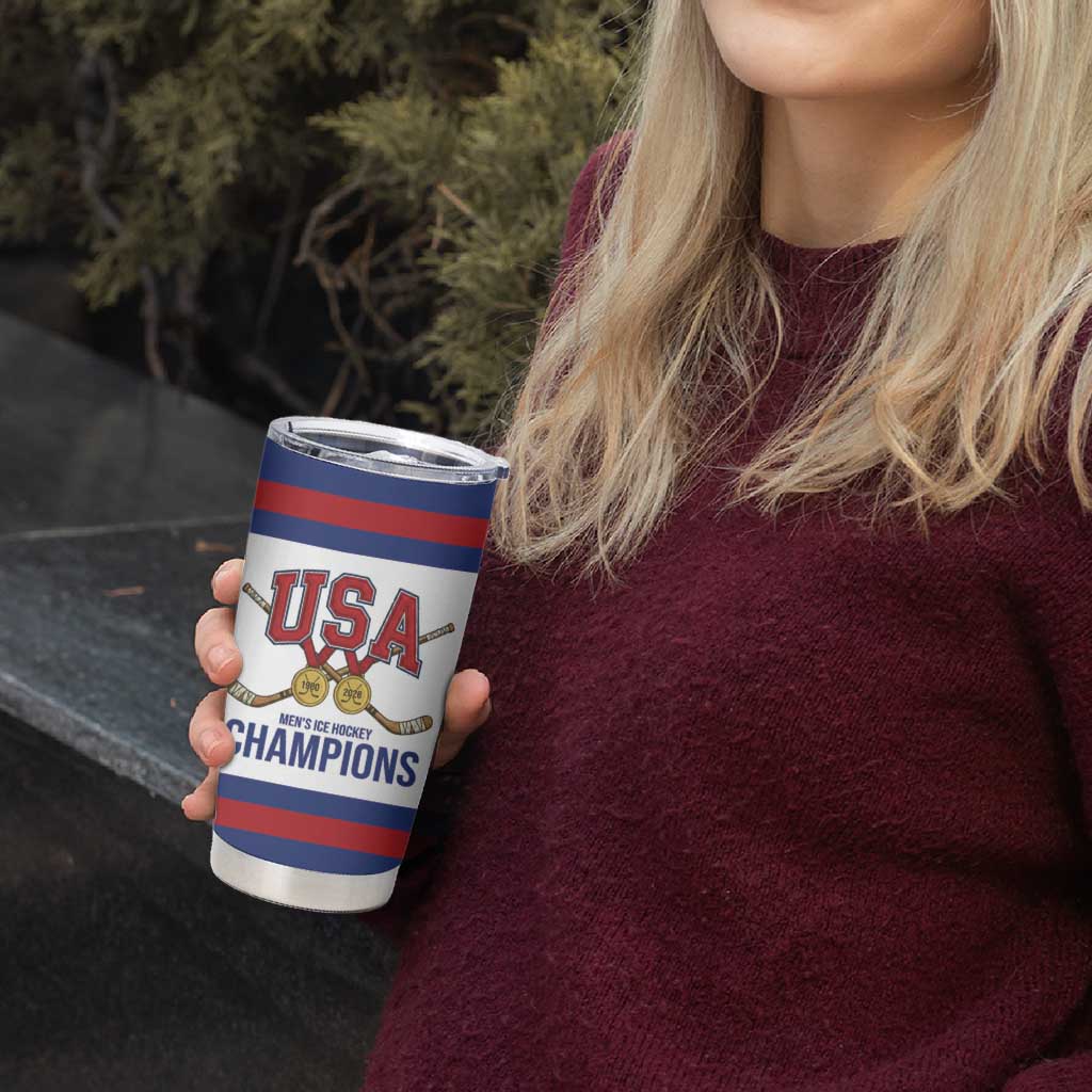 United States Hockey 1980-2026 Gold Medal Tumbler Cup Embroidery Effect White Style