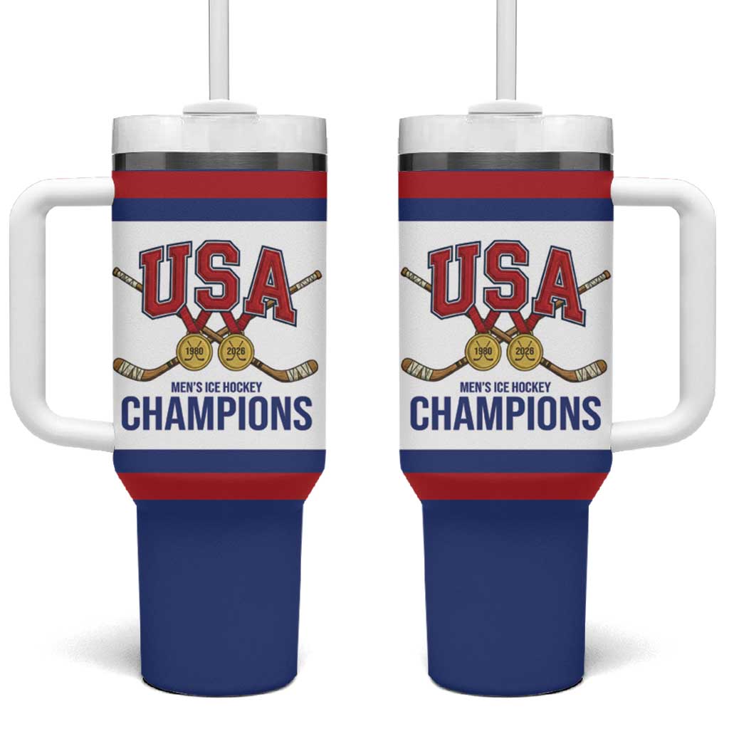 United States Hockey 1980-2026 Gold Medal Tumbler With Handle Embroidery Effect White Style