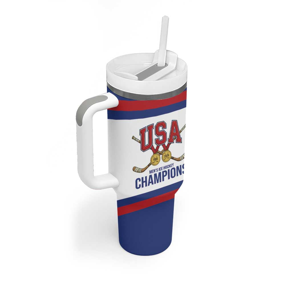 United States Hockey 1980-2026 Gold Medal Tumbler With Handle Embroidery Effect White Style