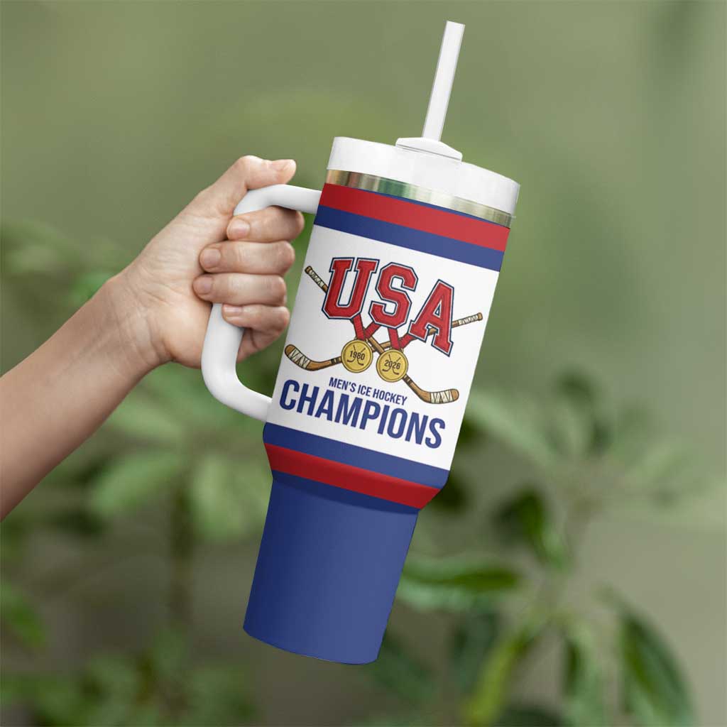 United States Hockey 1980-2026 Gold Medal Tumbler With Handle Embroidery Effect White Style