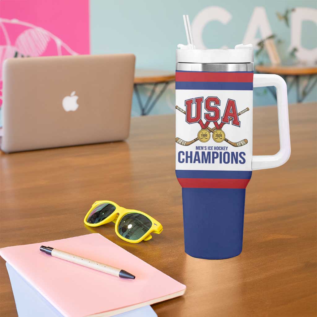 United States Hockey 1980-2026 Gold Medal Tumbler With Handle Embroidery Effect White Style