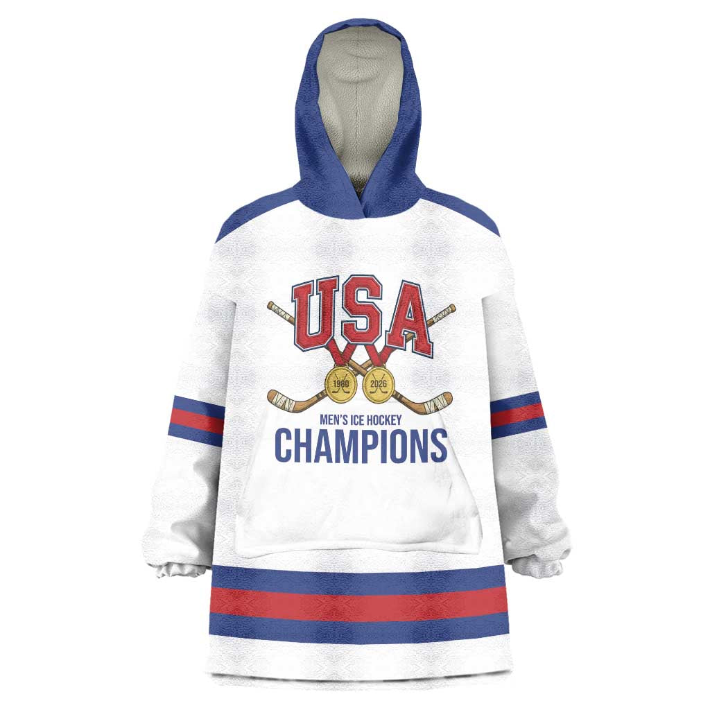 Custom United States Hockey 1980-2026 Gold Medal Wearable Blanket Hoodie Embroidery Effect White Style