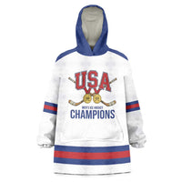 Custom United States Hockey 1980-2026 Gold Medal Wearable Blanket Hoodie Embroidery Effect White Style