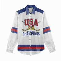 Custom United States Hockey 1980-2026 Gold Medal Women Casual Shirt Embroidery Effect White Style