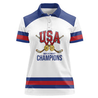 Custom United States Hockey 1980-2026 Gold Medal Women Polo Shirt Embroidery Effect White Style