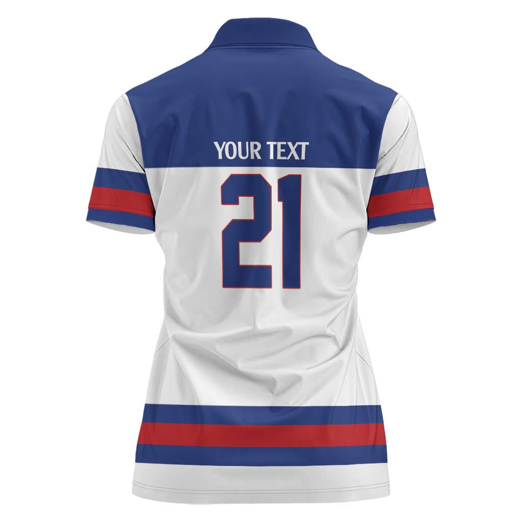 Custom United States Hockey 1980-2026 Gold Medal Women Polo Shirt Embroidery Effect White Style