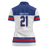 Custom United States Hockey 1980-2026 Gold Medal Women Polo Shirt Embroidery Effect White Style