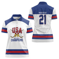 Custom United States Hockey 1980-2026 Gold Medal Women Polo Shirt Embroidery Effect White Style