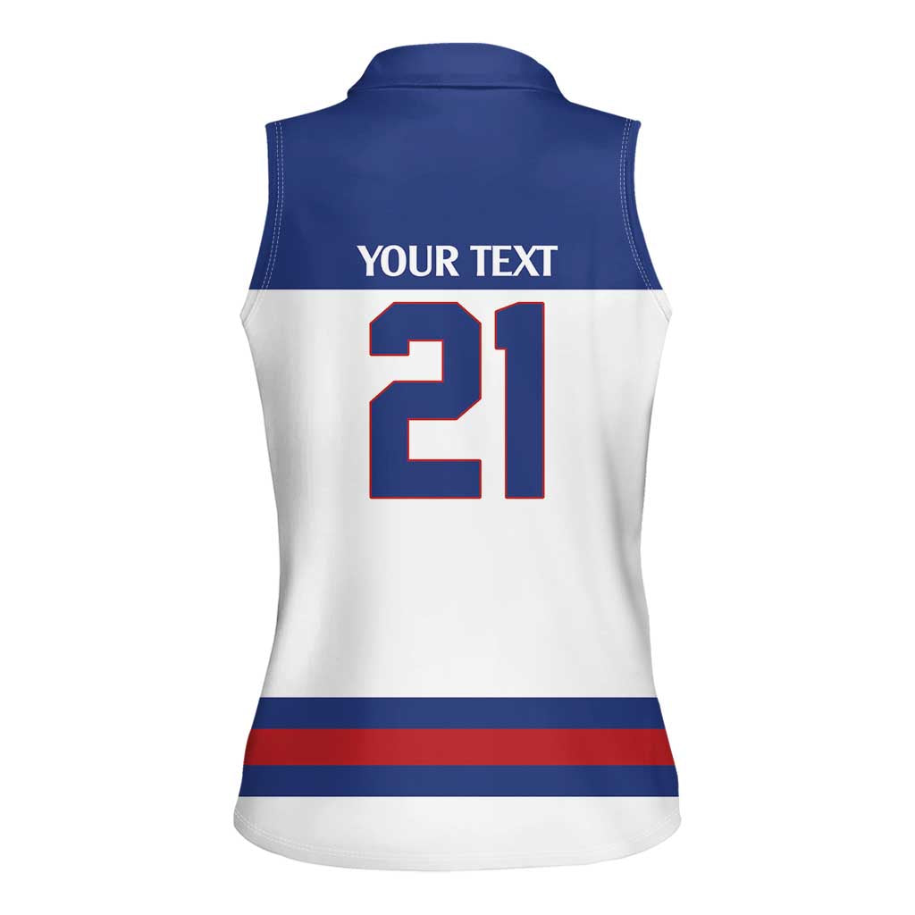 Custom United States Hockey 1980-2026 Gold Medal Women Sleeveless Polo Shirt Embroidery Effect White Style