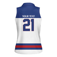 Custom United States Hockey 1980-2026 Gold Medal Women Sleeveless Polo Shirt Embroidery Effect White Style