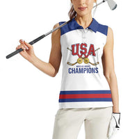Custom United States Hockey 1980-2026 Gold Medal Women Sleeveless Polo Shirt Embroidery Effect White Style