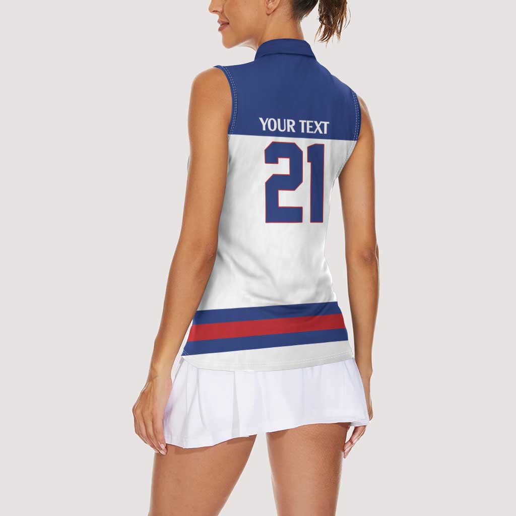 Custom United States Hockey 1980-2026 Gold Medal Women Sleeveless Polo Shirt Embroidery Effect White Style
