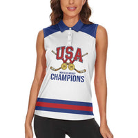 Custom United States Hockey 1980-2026 Gold Medal Women Sleeveless Polo Shirt Embroidery Effect White Style