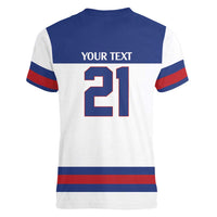 Custom United States Hockey 1980-2026 Gold Medal Women V-Neck T-Shirt Embroidery Effect White Style
