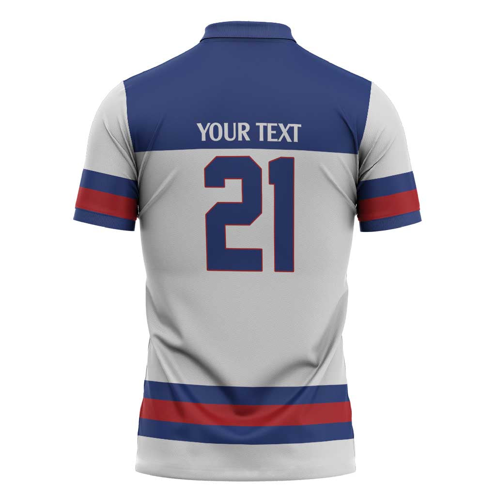 Custom United States Hockey 1980-2026 Gold Medal Zipper Polo Shirt Embroidery Effect White Style