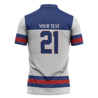 Custom United States Hockey 1980-2026 Gold Medal Zipper Polo Shirt Embroidery Effect White Style