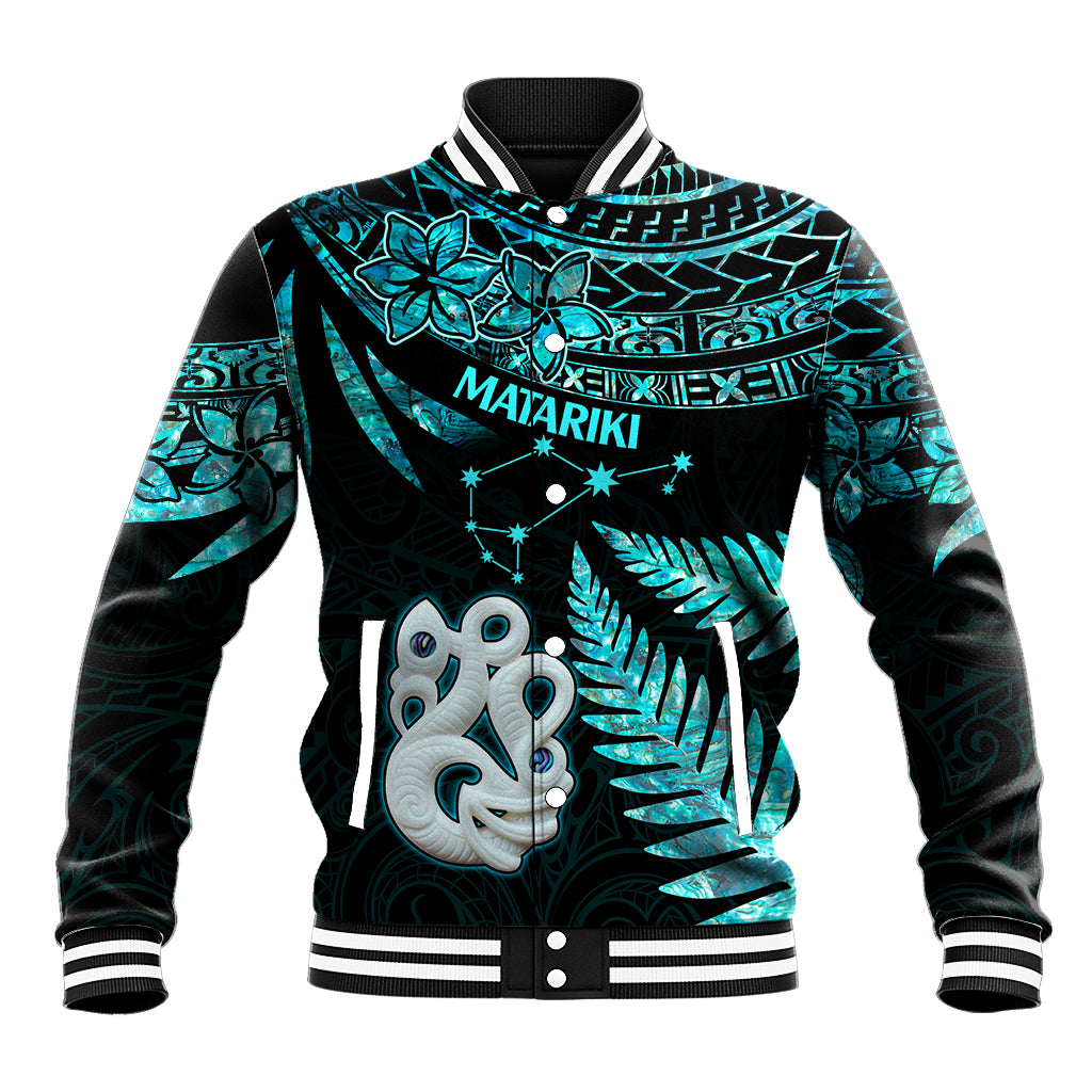 Matariki New Zealand Baseball Jacket Maori Manaia with Paua Shell - Aqua LT9 - Wonder Print Shop