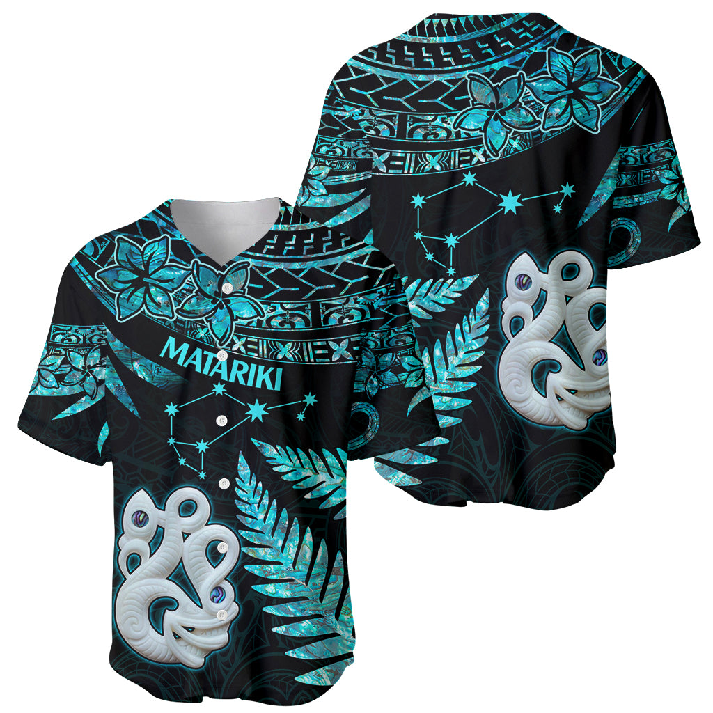 Matariki New Zealand Baseball Jersey Maori Manaia with Paua Shell - Aqua LT9 - Wonder Print Shop