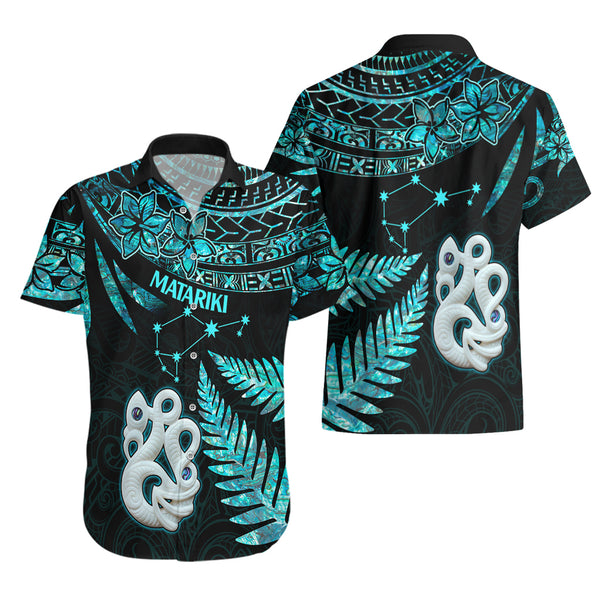 Custom Maori Long Sleeve Shirt Matariki Stars Manaia with Paua Shell - Green LT9