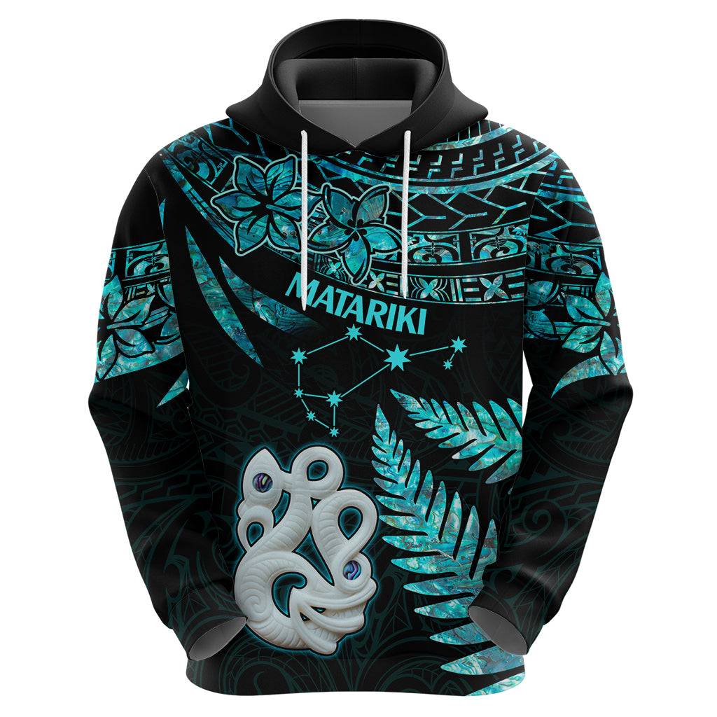 Matariki New Zealand Hoodie Maori Manaia with Paua Shell - Aqua - Wonder Print Shop