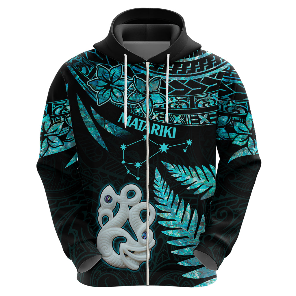 Matariki New Zealand Hoodie Maori Manaia with Paua Shell - Aqua - Wonder Print Shop