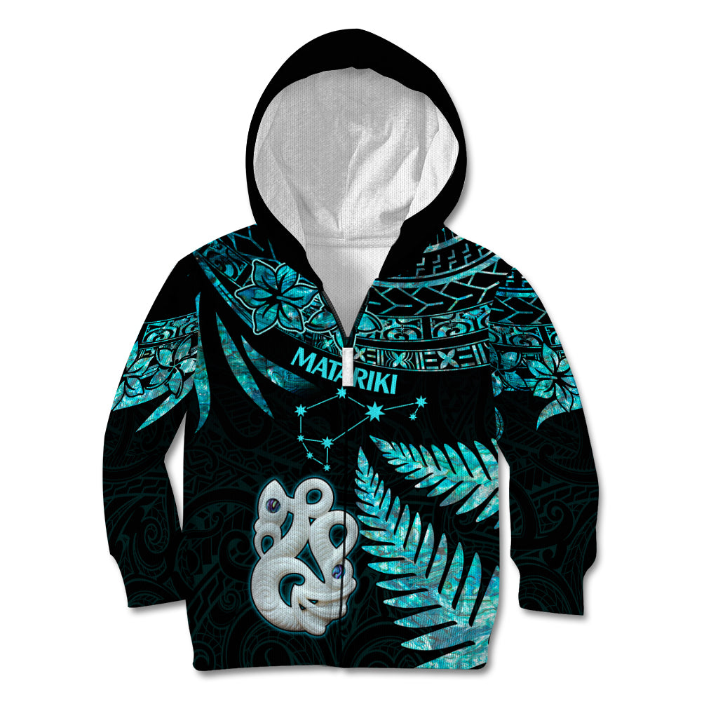 Matariki New Zealand Kid Hoodie Maori Manaia with Paua Shell - Aqua - Wonder Print Shop