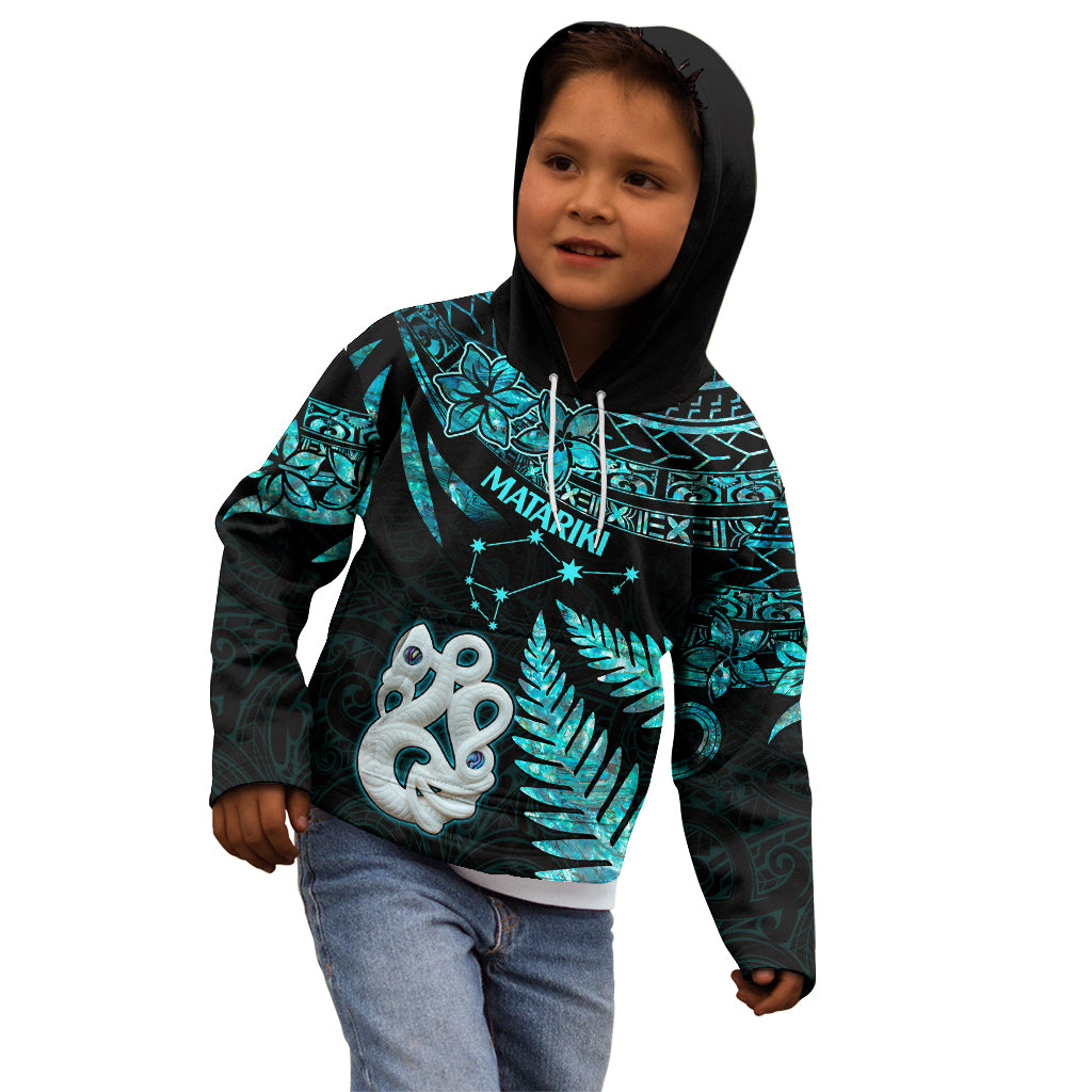 Matariki New Zealand Kid Hoodie Maori Manaia with Paua Shell - Aqua - Wonder Print Shop
