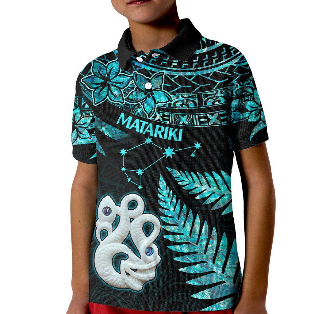 Matariki New Zealand Kid Polo Shirt Maori Manaia with Paua Shell - Aqua - Wonder Print Shop