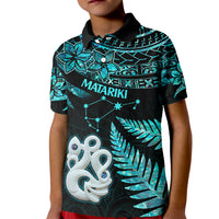 Matariki New Zealand Kid Polo Shirt Maori Manaia with Paua Shell - Aqua - Wonder Print Shop