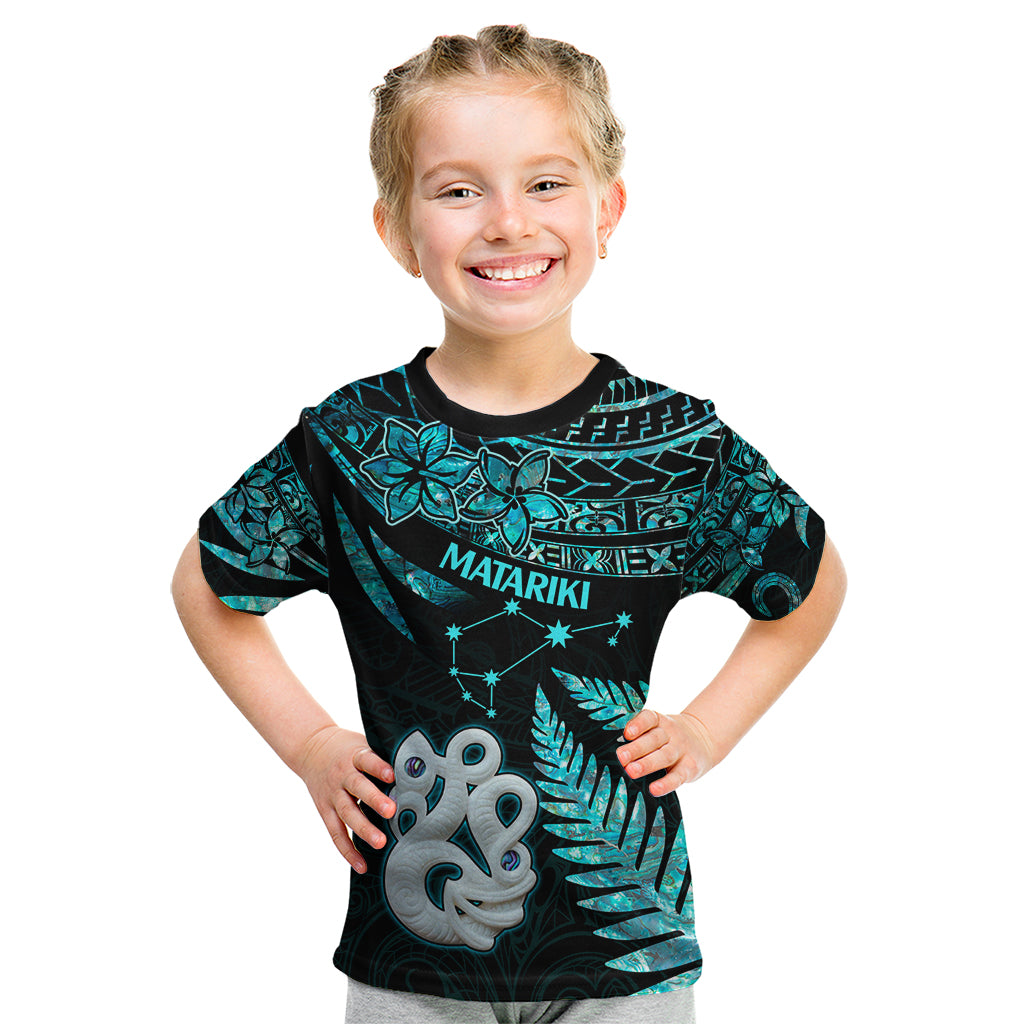 Matariki New Zealand Kid T Shirt Maori Manaia with Paua Shell - Aqua - Wonder Print Shop